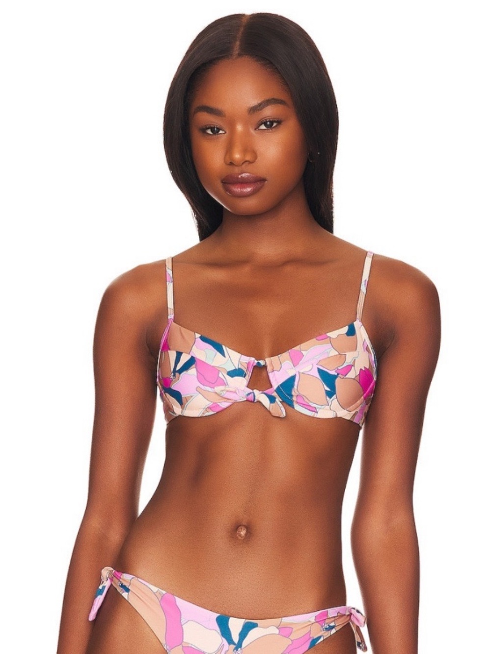 NWT L*Space Rose Pink Multicolor Knot Bikini Top
